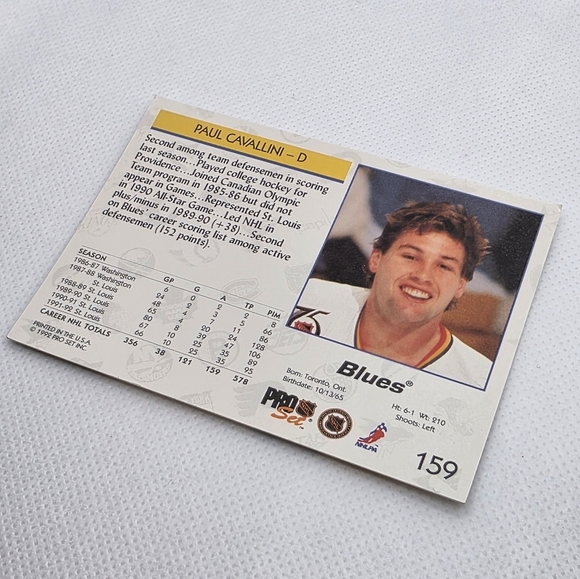 NHL 1992 Paul Cavallini St. Louis Blues #159 Pro Set Hockey Card - Picture 4 of 4